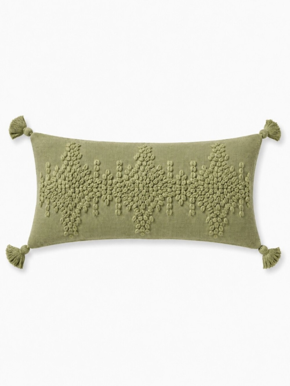 Serena & Lily Hillview Linen Pillow Cover Tassels 14x30 In Chartreuse Green NEW